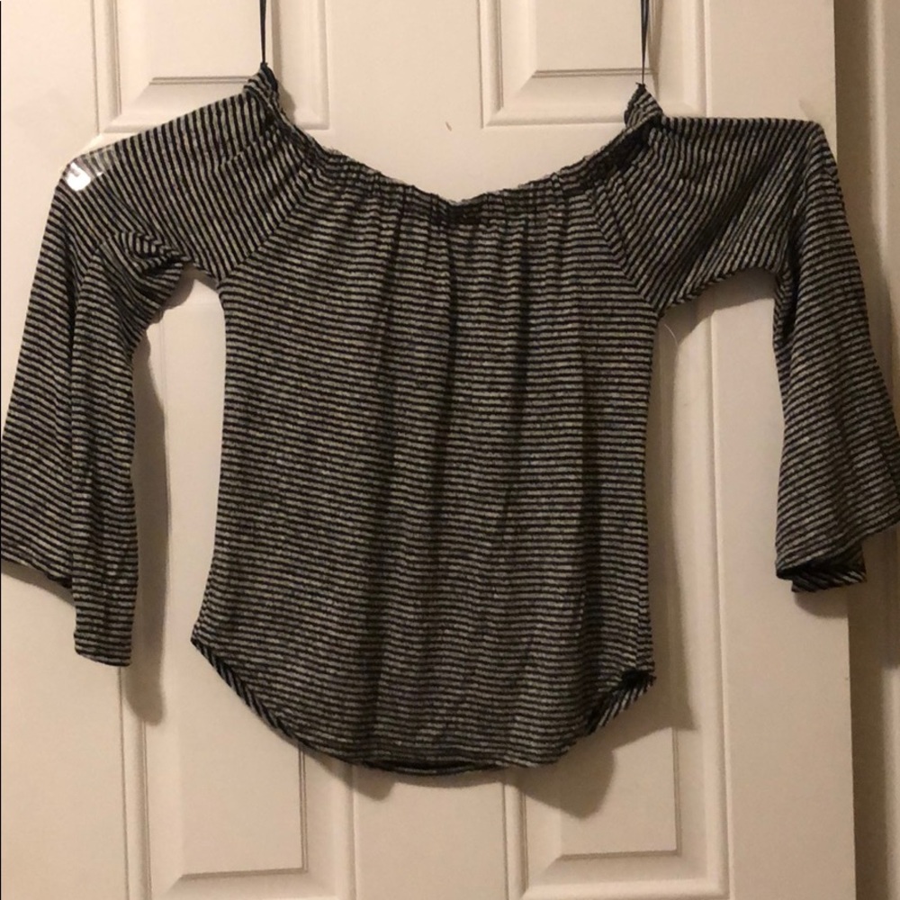 O’Neill Off Shoulder Striped Shirt Bell Sleeves